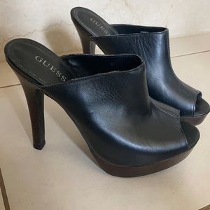 Guess Isabella Black Heels Peep Toe Mule Women’s Size 8 (fits like Women’s 7)